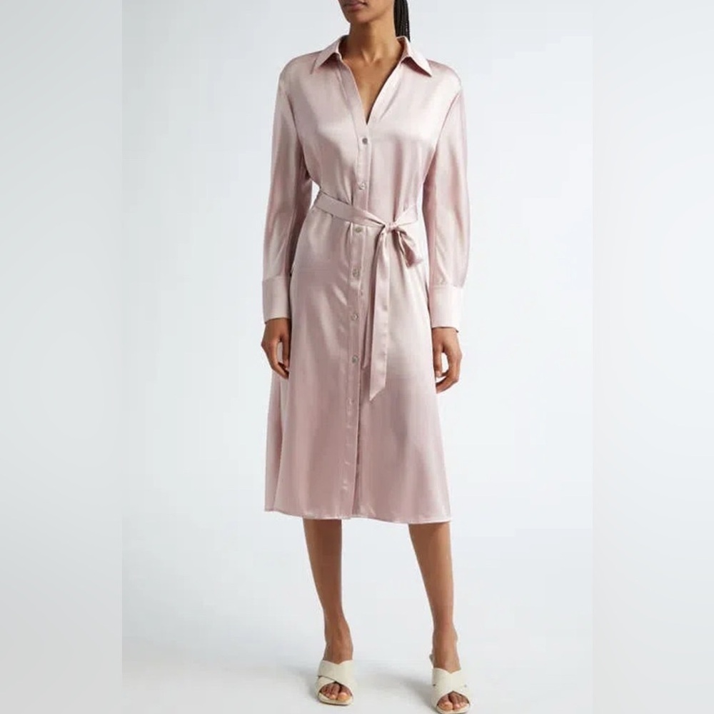 NWT Vince Nouveau Magnolia Long Sleeve Satin Shirtdress S